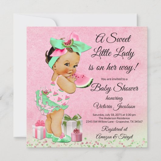 Invitation Baby Shower à l'aquarelle Pastèque (Devant)