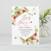 Invitation Baby shower à l'aquarelle tendance Meadow Strawber (Debout devant)