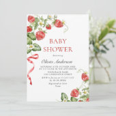 Invitation Baby shower à l'aquarelle tendance Meadow Strawber (Debout devant)