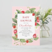 Invitation Baby shower à l'aquarelle tendance Meadow Strawber (Debout devant)