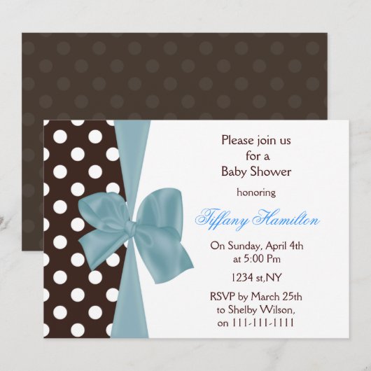 Invitation baby shower à l'arc bleu chocolat tendance Invitat (Devant / Derrière)