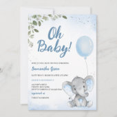 Invitation Baby Shower à l'Éléphant Bleu (Devant)