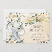 Invitation baby shower à l'éléphant floral neutre (Devant)