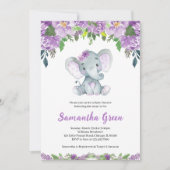 Invitation Baby Shower à l'Éléphant Violet (Devant)