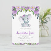 Invitation Baby Shower à l'Éléphant Violet (Debout devant)