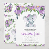 Invitation Baby Shower à l'Éléphant Violet (Devant / Derrière)