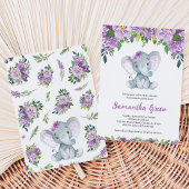 Invitation Baby Shower à l'Éléphant Violet