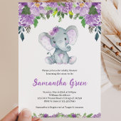Invitation Baby Shower à l'Éléphant Violet
