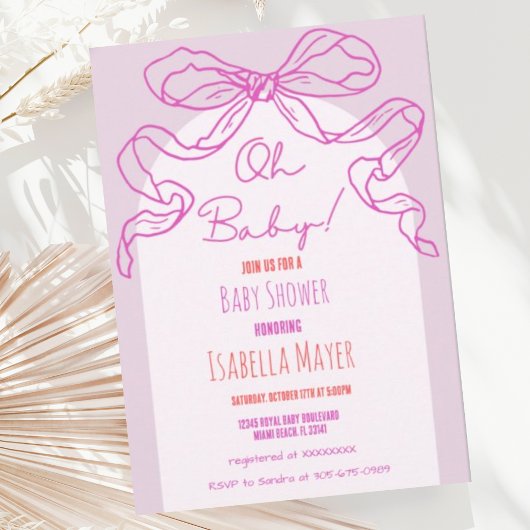 Invitation Baby shower à mâchoires cabossées de couleur rose 