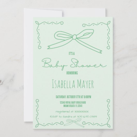 Invitation Baby shower à mâchoires inclinées Retro Vert (Devant)