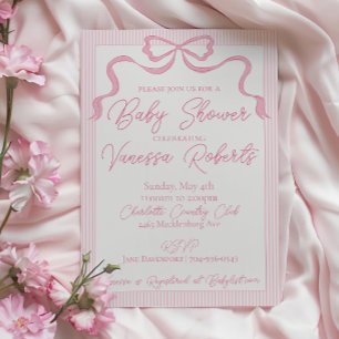 Invitation Baby shower à mâchoires roses, ruban rose