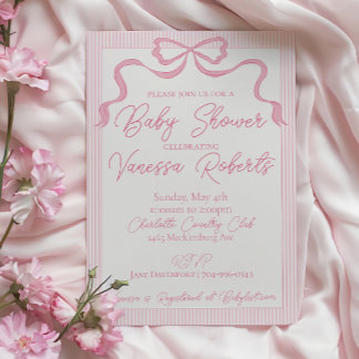Invitation Baby shower à mâchoires roses, ruban rose