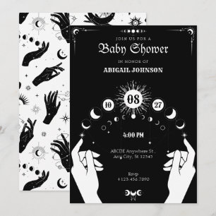 Invitation Baby shower à main mystique de la Lune Boho blanch