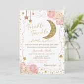 Invitation Baby shower à main rose floral Twinkle Twinkle (Debout devant)