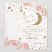 Invitation Baby shower à main rose floral Twinkle Twinkle (Devant / Derrière)