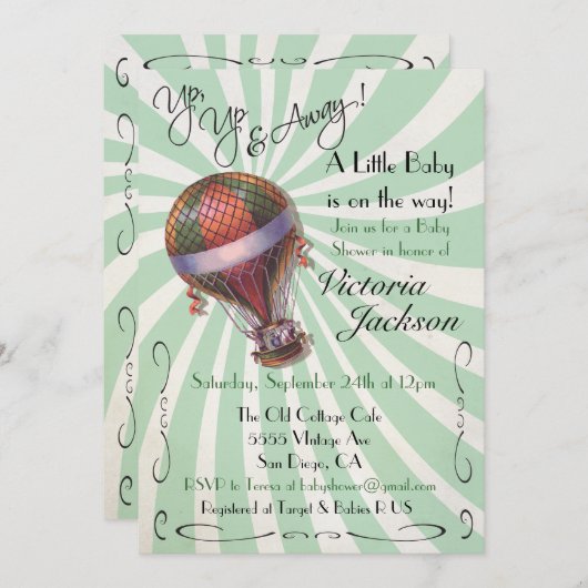 Invitation Baby shower à montgolfière (Devant / Derrière)