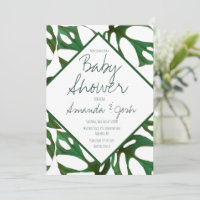 Invitation Baby Shower à motif de feuille tropical