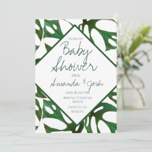 Invitation Baby Shower à motif de feuille tropical