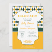 Invitation Baby shower à motif Jacquard vert et jaune (Devant)