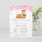 Invitation Baby shower à neige cerf hiver rose fille (Debout devant)