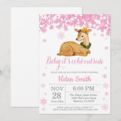 Invitation Baby shower à neige cerf hiver rose fille (Devant / Derrière)