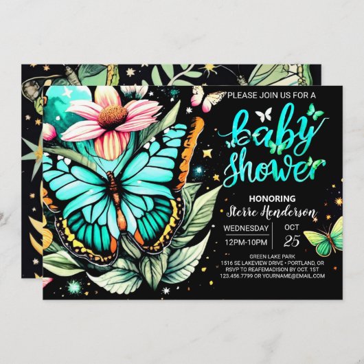 Invitation Baby shower à papillon (Devant / Derrière)