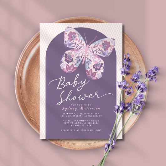 Invitation Baby shower à papillon à arc violet Dusty Invitati