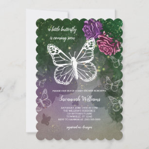 Invitation Baby shower à papillon Boho Floral rose violet