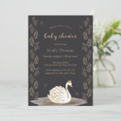 Invitation Baby shower à papillon noir Princess Swan Gold (Debout devant)