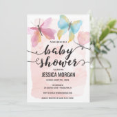 Invitation Baby shower à papillon rose (Debout devant)