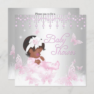 Invitation Baby shower à papillon rose Argent