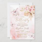 Invitation Baby shower à papillon rose boho (Devant)