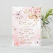 Invitation Baby shower à papillon rose boho (Debout devant)