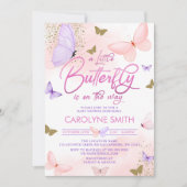 Invitation Baby shower à papillon rose et violet (Devant)