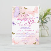 Invitation Baby shower à papillon rose et violet (Debout devant)