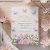 Invitation Baby shower à papillons floraux rose et pourpre