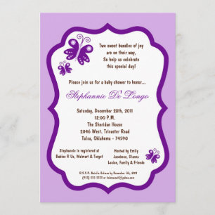 Invitation Baby shower à papillons violet léger 5x7