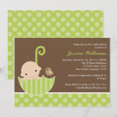Invitation Baby shower à parapluie vert (Devant / Derrière)