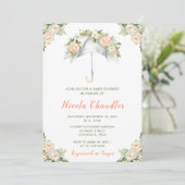 Invitation Baby shower à parapluies florales (Debout devant)