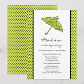 Invitation Baby shower à parapluies Pois verts (Devant / Derrière)
