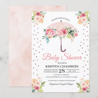Invitation Baby shower à parapluies rose