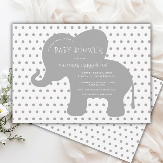 Invitation Baby shower À petits pois d'éléphant gris mou