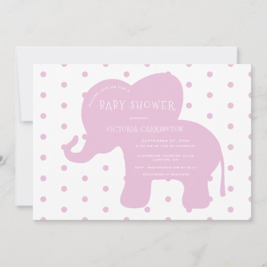 Invitation Baby shower À petits pois d'éléphant rose mignon (Devant)