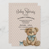 Invitation Baby shower À petits pois Teddy Bear (Devant / Derrière)