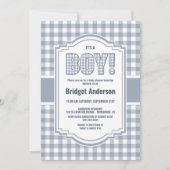 Invitation Baby shower à plat de buffle gris et blanc (Devant)