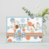 Invitation Baby shower à points Brown Bleu Orange (Debout devant)