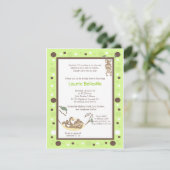 Invitation Baby shower à points Brown Monkey Business Green (Debout devant)