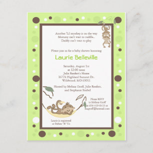 Invitation Baby shower à points Brown Monkey Business Green