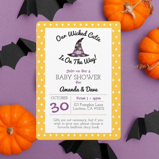 Invitation Baby shower à points orange de la ville de Wicked