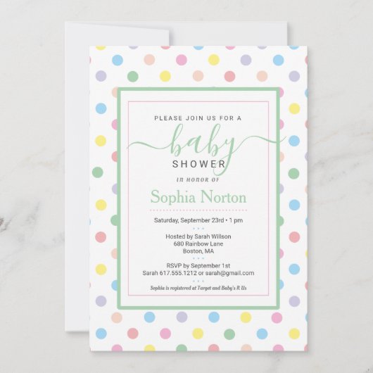 Invitation Baby Shower à Points Pastels Doux (Devant)
